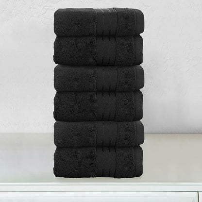 Elegant Comfort Premium Turkish Cotton 6 Pack Washcloths Set - 13 x 13 inch, Luxurious Hotel Spa Quality 100% Turkish Cotton 6PC Washcloth Set - Highly Absorbent - Soft Bathroom Towels, Black