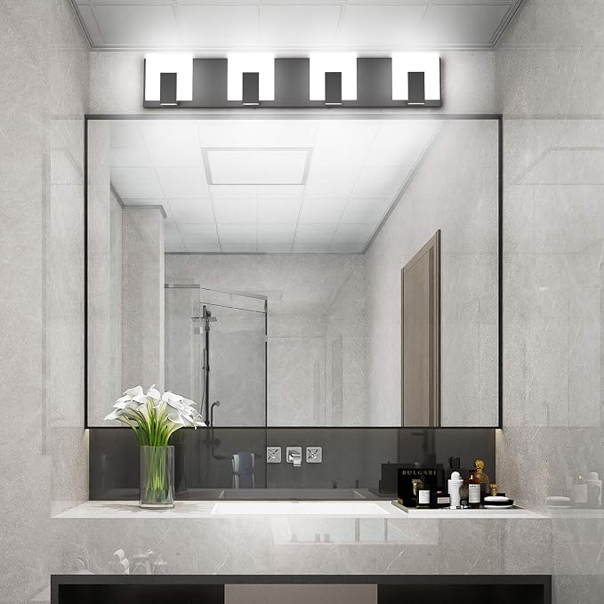 Aipsun 4 Lights Modern Black Vanity Light Up and Down Black Bathroom Lighting Fixtures LED Bathroom Wall Light Over Mirror 6000K