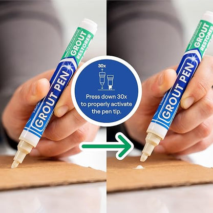 Grout Pen Ivory Tile Grout Paint Marker - 2 Pack w/Extra Tips (7mL) | Waterproof Grout Refresh Restorer for Kitchen & Bathroom, Tile Grout Colorant and Sealer Pens - Narrow Tip 5mm - Ivory