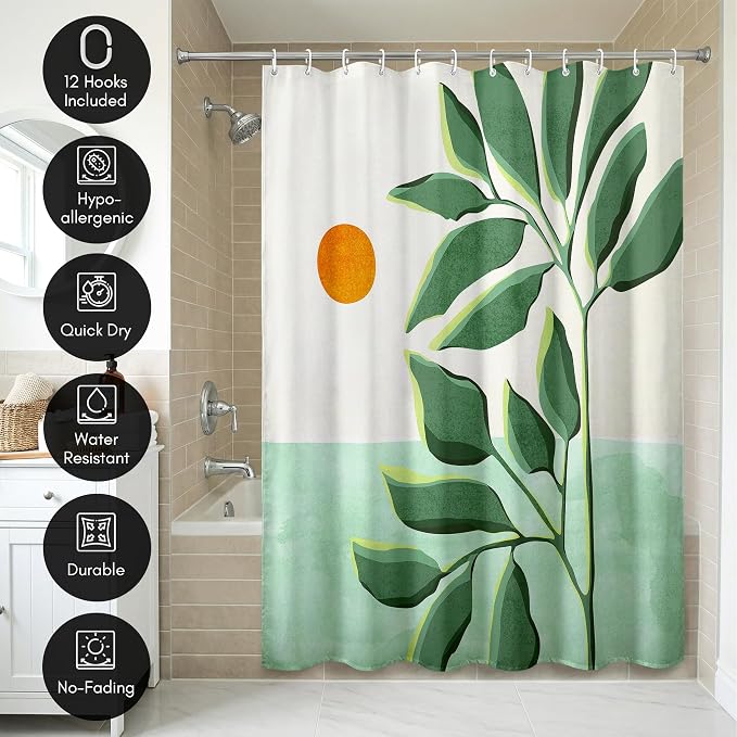 Americanflat 71x74 Boho Shower Curtain - Water-Resistant Long Shower Curtain with Durable Metal Grommets and 12 Hooks - 100% Polyester - Ivory, Burnt Orange and Green Bathroom Curtains