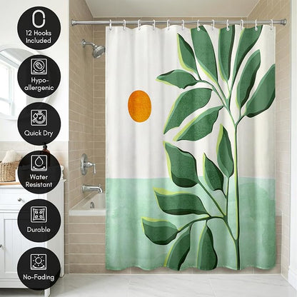 Americanflat 71x74 Boho Shower Curtain - Water-Resistant Long Shower Curtain with Durable Metal Grommets and 12 Hooks - 100% Polyester - Ivory, Burnt Orange and Green Bathroom Curtains