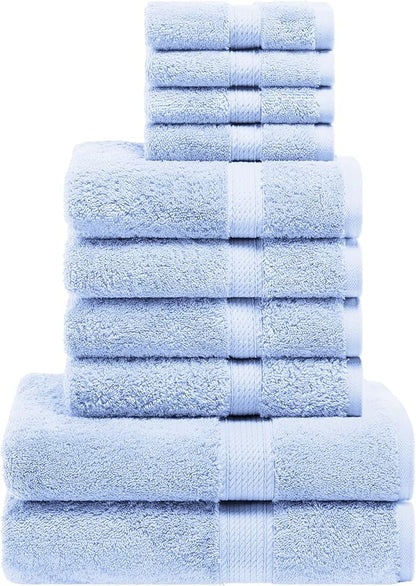 SUPERIOR Egyptian Cotton Ultra Plush & Absorbent, 10 Piece Set, Light Blue | Quick Dry, Soft Luxury Towel Set, Bath Essentials, Guest Bath, Spa, 2 Bath, 4 Hand, 4 Face Towels, Madeline Towels