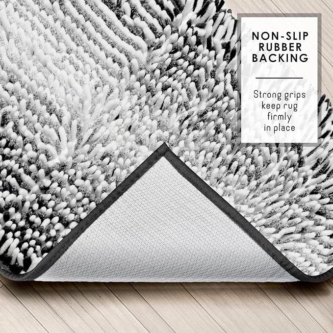 Hearth & Harbor Bathroom Rugs, Chenille Bath Mat - Machine Washable Bath Mats for Bathroom Non-Slip Backing Rubber, Quick Dry Bathroom Mat, 17 x 24 + 20 x 24 - Ombre Black