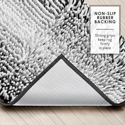 Hearth & Harbor Bathroom Rugs, Chenille Bath Mat - Machine Washable Bath Mats for Bathroom Non-Slip Backing Rubber, Quick Dry Bathroom Mat, 20 x 32 - Ombre Black