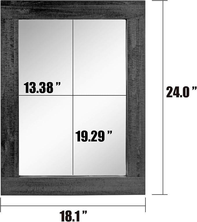 Stonebriar 24" x 18" Rectangle Black Wood Frame Wall Mirror with Attached Hanging Brackets, Decorative Country Rustic Decor for The Living Room, Bedroom, Bathroom, Hallway, and Entryway
