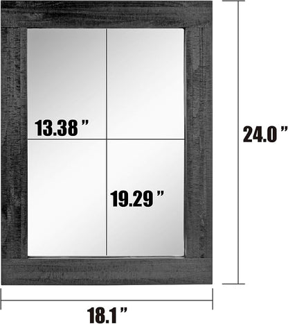 Stonebriar 24" x 18" Rectangle Black Wood Frame Wall Mirror with Attached Hanging Brackets, Decorative Country Rustic Decor for The Living Room, Bedroom, Bathroom, Hallway, and Entryway