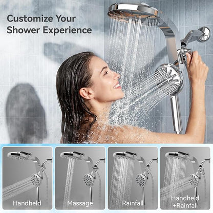 INAVAMZ High Pressure Rain Shower Head Combo with Magnetic Handheld Silver | Dual Shower System with Rainfall Showerhead and 8-Spray Handheld, Magnetic Dock, Adjustable Angle, Power Jet for Cleaning