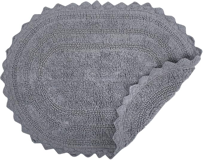 DII Crochet Collection Reversible Bath Mat, Large Oval, 21x34, Gray