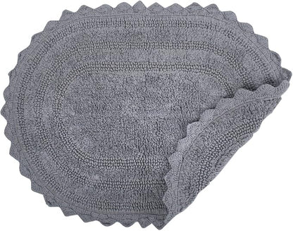 DII Crochet Collection Reversible Bath Mat, Large Oval, 21x34, Gray