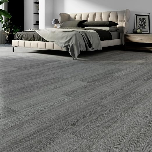 VallisCo Peel and Stick Vinyl Flooring 36 Pack 54 Sq.Ft, Waterproof Vinyl Flooring Peel and Stick for Office, Living Room, Bathroom, Kitchen - Unique Design Easy to Install Floor, Light Gray