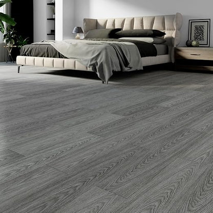 VallisCo Peel and Stick Vinyl Flooring 36 Pack 54 Sq.Ft, Waterproof Vinyl Flooring Peel and Stick for Office, Living Room, Bathroom, Kitchen - Unique Design Easy to Install Floor, Light Gray