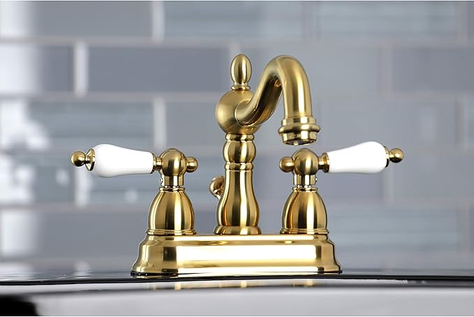 Kingston Brass KB1607PL Heritage 4 in. Centerset Bathroom Faucet, Brushed Brass