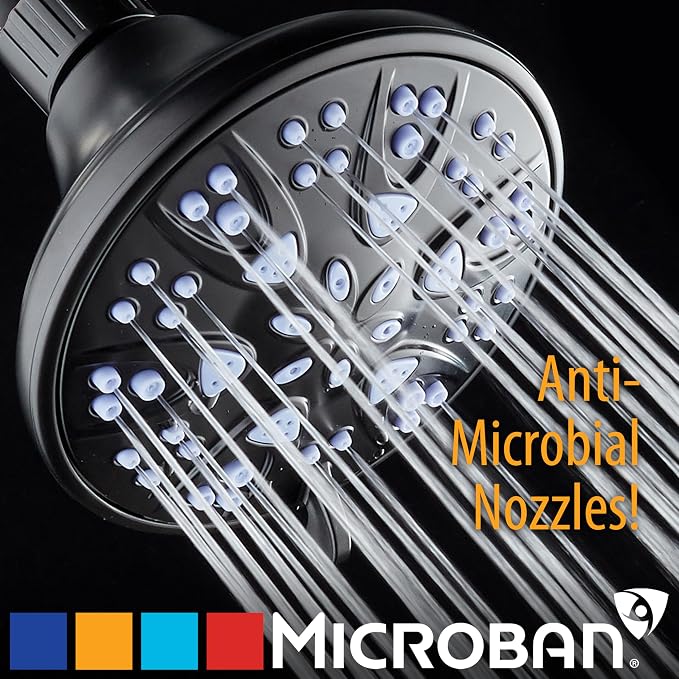AquaDance Antimicrobial – Anti-Clog High-Pressure 6-Setting Shower Head with Microban Nozzle Protection from Growth of Mold, Mildew & Bacteria for Stronger Shower! 4" Sunset Blue