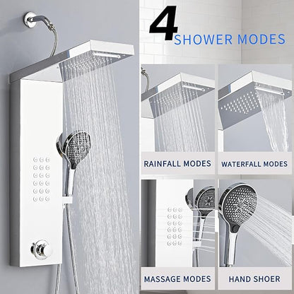 Shower Panel Tower System,Rain Shower Head Rainfall Waterfall Shower,Handheld High Pressure Rain Massage System(Brushed Silver)