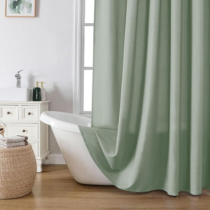OVZME Zora 96 Inch Shower Curtain Set with 12 Plastic Hooks, Plain Fabric Sage Green Shower Curtain for Bathroom - Extra Long Shower Curtain, Water Resistance, Machine Washable Soft Cloth, 72WX96L