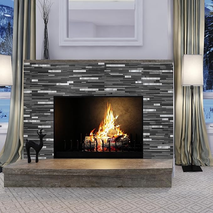 StyloVue 20 Sheets Peel and Stick Tile Backsplash, Black with Metal Gold Look Stick on Tile Upgrade Your Kitchen Backsplash, RV, Fireplace