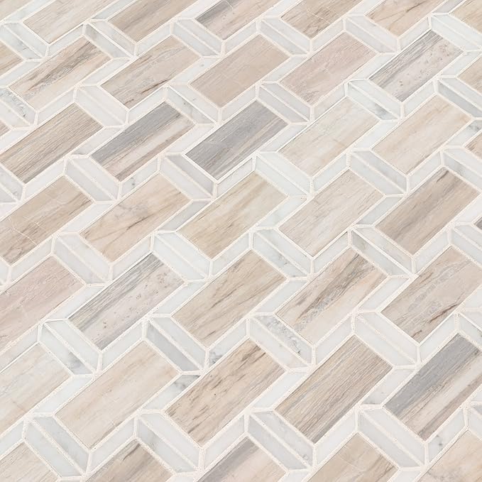 MSI Angora Framework Polished Marble Tile for Kitchen Backsplash, Wall Tile for Bathroom, Accent Wall Tile, and Shower Wall Tile12 in. x 12 in. Mesh-Mounted Mosaic Tile (10 sq. ft. / case)
