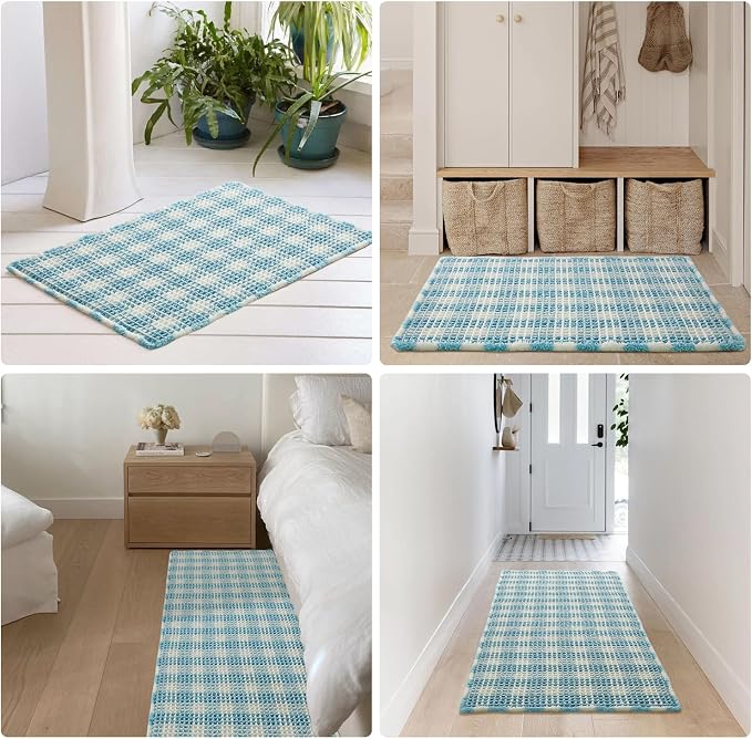TYUU Waffle Runner Rug Bathroom, Long Cute Bath Mat, 72x24 Blue & White | Super Absorbent Quick Dry Bath Rug, Non-Slip Backing, Soft Waffle Washable Farmhouse Bathroom Mats, Tub, Shower & Home Decor
