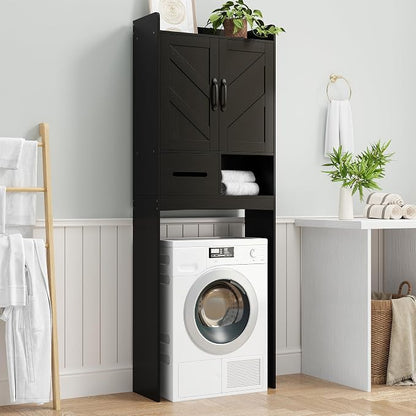 GarveeHome Over the Toilet Storage, Anti-Tip, Adjustable Shelf, Black | Bathroom Cabinet, Toilet Paper Holder, Sturdy Build, for Bathroom Restroom Laundry