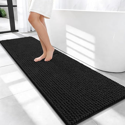 OLANLY Thick Chenille Bathroom Runner Rugs 59x20, Absorbent Bath Mat, Black | Soft Bath Rugs, Rubber Backing, Machine Wash Dry, Bath Mats for Bathroom, Tub and Shower, Home Decor Accessories