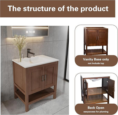 36" Natural Wood Bathroom Vanity Base Only – Freestanding Solid Wood Sink Cabinet with Open Shelf, Shaker Style Storage, No Top or Sink, 36" W x 21" D x 34.5" H