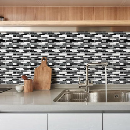 10 Sheets Peel and Stick Backsplash, Peel and Stick Wall Tiles, Marble Look Tiles Backsplash for Kitchen and Bathroom, Livingroom, 12”x12”,Black&White