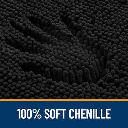 OLANLY Black Bathroom Rug 30x20, Extra Soft Absorbent Chenille Bath Rugs | Non-Slip Quick-Drying Rubber Backing, Machine Washable Plush Bath Mat for Floor, Tub and Shower, Home Decor Accessories
