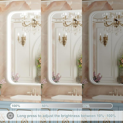 30"x36" Silver LED Bathroom Mirror with Lights,3000K/4500K/6000K | Stepless Dimmable,Anti-Fog,Memory Function,Aluminum Frame Wall Mount Lighted Bathroom Vanity Mirror,ETL Cert‌,IP54 Waterproof