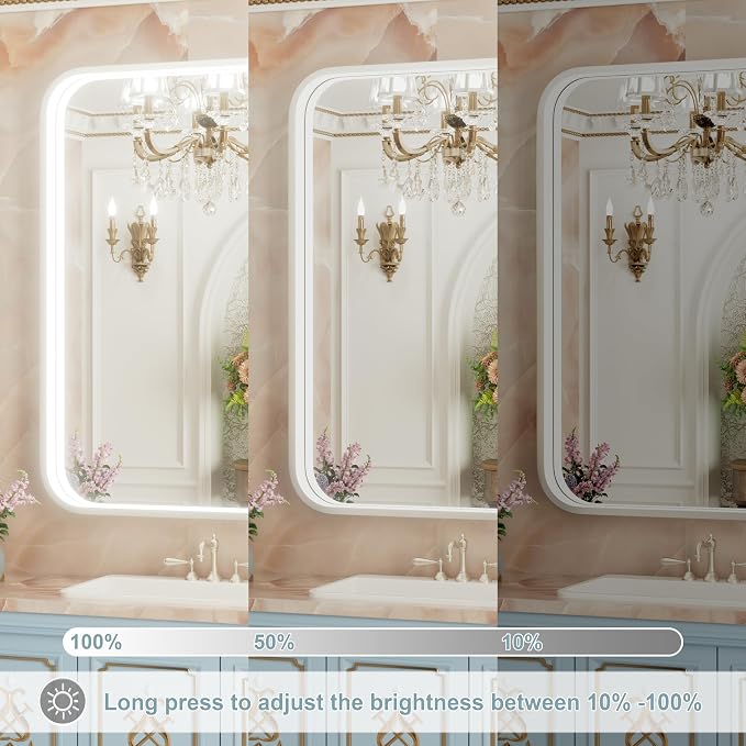 48"x36" Silver LED Bathroom Mirror,Adjust 3000K/4500K/6000K Light | Stepless Dimmable, Anti-Fog, Memory Funtion, Aluminum Frame Wall Mount Lighted Vanity Mirror, ETL Cert‌, Horizontal/Vertical