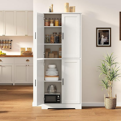 Garvee Kitchen Pantry Cabinet, 70 Inch Tall Storage Cabinet | with Doors and Adjustable Shelves, Freestanding Wooden Classic Cupboard for Living Room, Dining Room, Bathroom