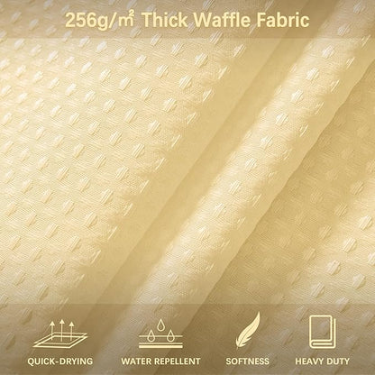 Beige Shower Curtain 256GSM Heavy Duty Waffle Woven Bathroom Shower Curtains, Weighted Fabric for Hotel Spa Luxury Polyester Bath Curtain with 12 Hooks, 72Wx72H