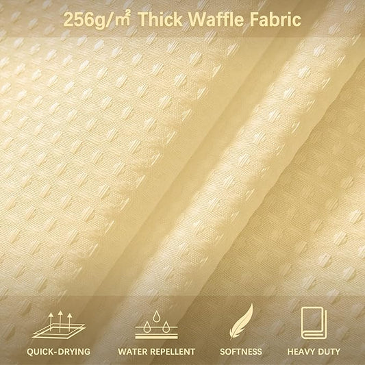 84 inch Long Shower Curtain Waffle Textured Beige Fabric Shower Curtains, 256GSM Heavy Duty Weighted Shower Curtains, Hotel Quality Luxury Polyester Bathroom Curtain with 12 Hooks