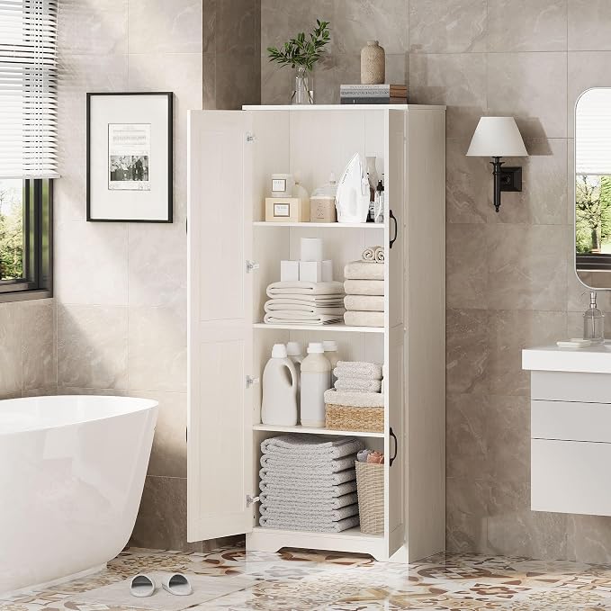 Garvee Kitchen Pantry Cabinet, Freestanding White Pantry Storage Cabinet, 60 in Cupboard, Tall Bathroom Storage Cabinet with 2 Doors and Adjustable Shelves, for Dining Room, Living Room, White | Kitchen Storage Cabinet with 2 Doors & Adjustable Shelves...