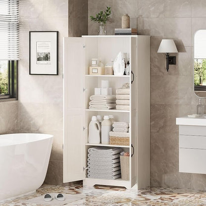 Garvee Kitchen Pantry Cabinet, Freestanding White Pantry Storage Cabinet, 60 in Cupboard, Tall Bathroom Storage Cabinet with 2 Doors and Adjustable Shelves, for Dining Room, Living Room, White | Kitchen Storage Cabinet with 2 Doors & Adjustable Shelves...