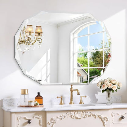 GLASHOM Frameless Bathroom Mirror, 30x40 inch Frameless Wall Mirrors Beveled Edge Wall Mounted, Oval Mirror for Bathroom, Living Room, Over Sink, Entryway Mirror Horizontal or Vertical