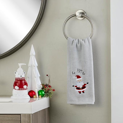 SKL Home Christmas Santa Hand Towel Set-2pc, 100% Cotton, Gray | Soft, embroidered velour. Great for the bathroom, kitchen or bar & holiday gifting.