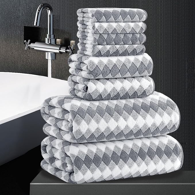 8 Piece Bathroom Towel Set Gray |2 Oversized Large Bath Towels Sheet,2 Hand Towels and 4 Washcloths| 600GSM Ultra Soft Luxury Premium Towel Set Highly Absorbent Quick Dry Hotel Towel Collection