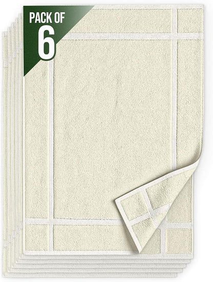Pearl Linens Pack of 6 100% Cotton Bath Mat 18x25 inches, Soft & Absorbent Quick Dry Bathroom Mat Set, Not Bathroom Rugs, After Shower Mat, Bath Tub Mat, 781 GSM, Machine Washable, Ivory