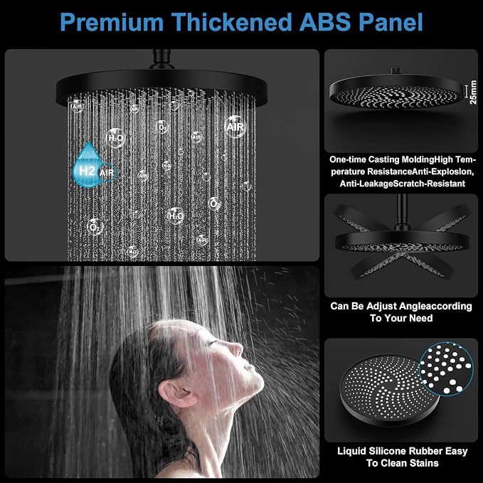 Shower System Brass Thermostatic Shower Faucet Set With Valve and Diverter Shower Mixer with 2 Rain Shower Head and Multi-function Handheld Head(Matte Black)