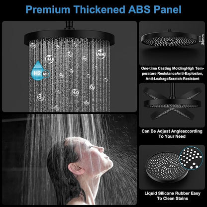 Shower System Brass Thermostatic Shower Faucet Set With Valve and Diverter Shower Mixer with 2 Rain Shower Head and Multi-function Handheld Head(Matte Black)