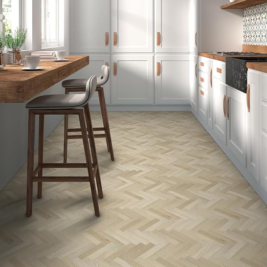 12-Pack Peel and Stick Floor Tile, 10.8" x 9.3" Herringbone SPC Self-Adhesive Luxury Vinyl Flooring, Wood-Look Groutable Backsplash Tile for Kitchen Bathroom, Natural Oak, Covers 8.4 Sq. Ft.