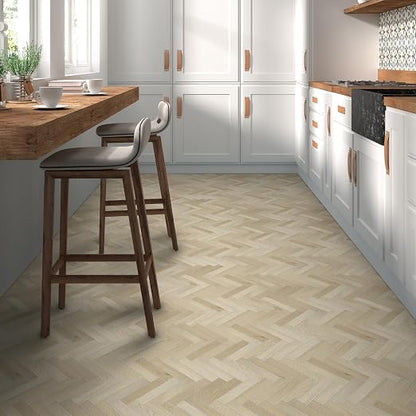 12-Pack Peel and Stick Floor Tile, 10.8" x 9.3" Herringbone SPC Self-Adhesive Luxury Vinyl Flooring, Wood-Look Groutable Backsplash Tile for Kitchen Bathroom, Natural Oak, Covers 8.4 Sq. Ft.