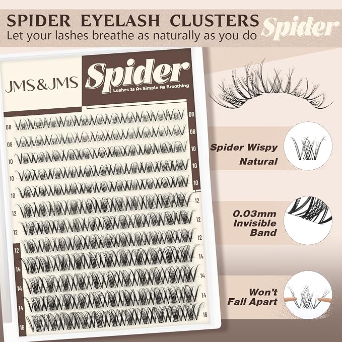 JMS&JMS Spider Lash Clusters Breeze Wispy Eyelash Clusters Natural Eyelash Extension Invisible Band D Curly 8-16mm Spider Lashes