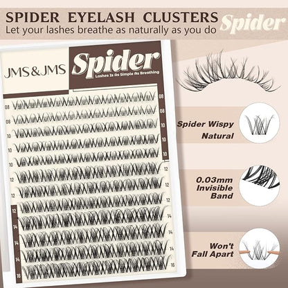 JMS&JMS Spider Lash Clusters Breeze Wispy Eyelash Clusters Natural Eyelash Extension Invisible Band D Curly 8-16mm Spider Lashes