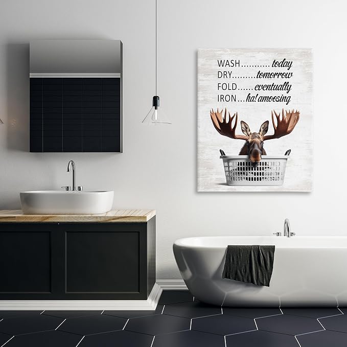Stupell Industries Sassy Moose Laundry Humor, 36 x 48 Inch Canvas Wall Art | Stupell Industries · By Lettered and Lined · Ready to hang · Fun farmhouse charm for bathroom or laundry room · Made in USA