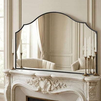 Besdomus Black Scalloped Wall Mirror: 47"x31" Large Wooden Fireplace Mirror | Modern Minimalist Decorative Arched Mirror for Vanity/Dresser/Bedroom/Entryway/Bathroom/Living Room/Dining Room/Over Sink