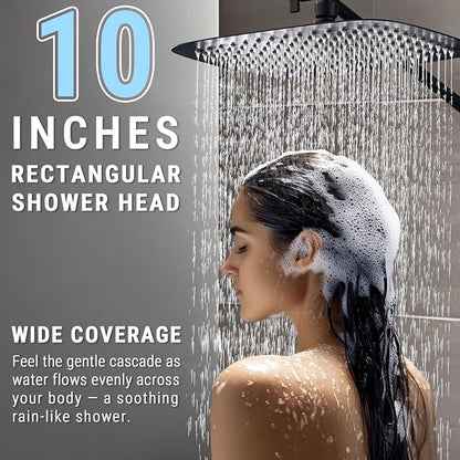 G-Promise 10 Inch All Metal Rain Shower Head with Handheld (Matte Black) | Suits Every Height, Pause Mode Diverter, Massage Mode Handheld, Full Body Coverage, Easy to Install, Modern Bath Upgrade