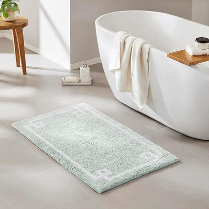 Madison Park Evan 100% Cotton Bath Rug Plush Absorbent, 24" x 40", Seafoam | Non-slip Backing, OEKO TEX, Luxurious Tufted Plush Bath Mat for Bathroom, Quick Dry, Spa Design Decorative for Shower Room