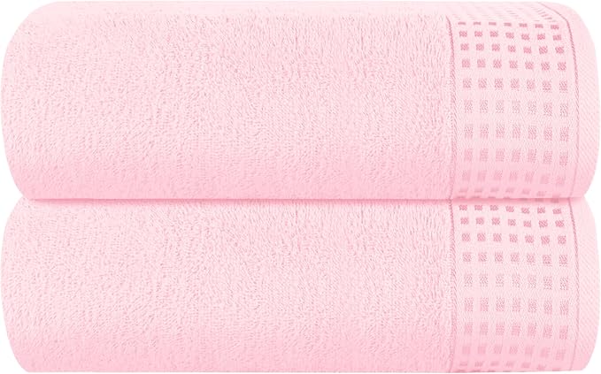 GLAMBURG 100% Cotton Oversized 2 Pack Bath Sheets 35x70, Ultra Soft Highly Absorbant Compact Quickdry & Lightweight Large Bath Sheet Set, Ideal for Gym Travel Camp Pool - Pink