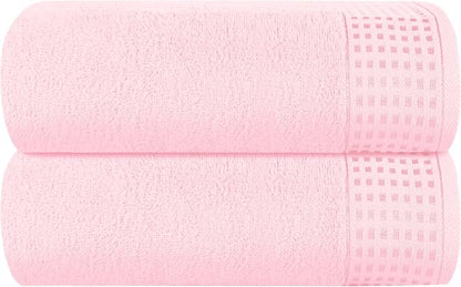 GLAMBURG 100% Cotton Oversized 2 Pack Bath Sheets 35x70, Ultra Soft Highly Absorbant Compact Quickdry & Lightweight Large Bath Sheet Set, Ideal for Gym Travel Camp Pool - Pink